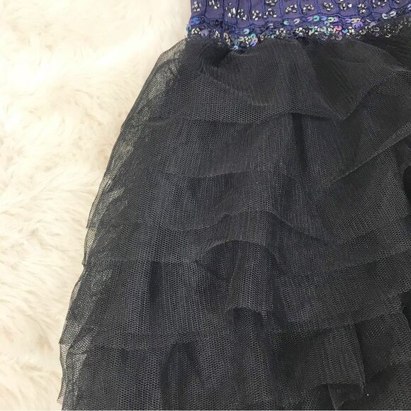 FREE PEOPLE Tulle Flutter Mini Dress Beaded Backless Navy Black Size Large New - Picture 8 of 14